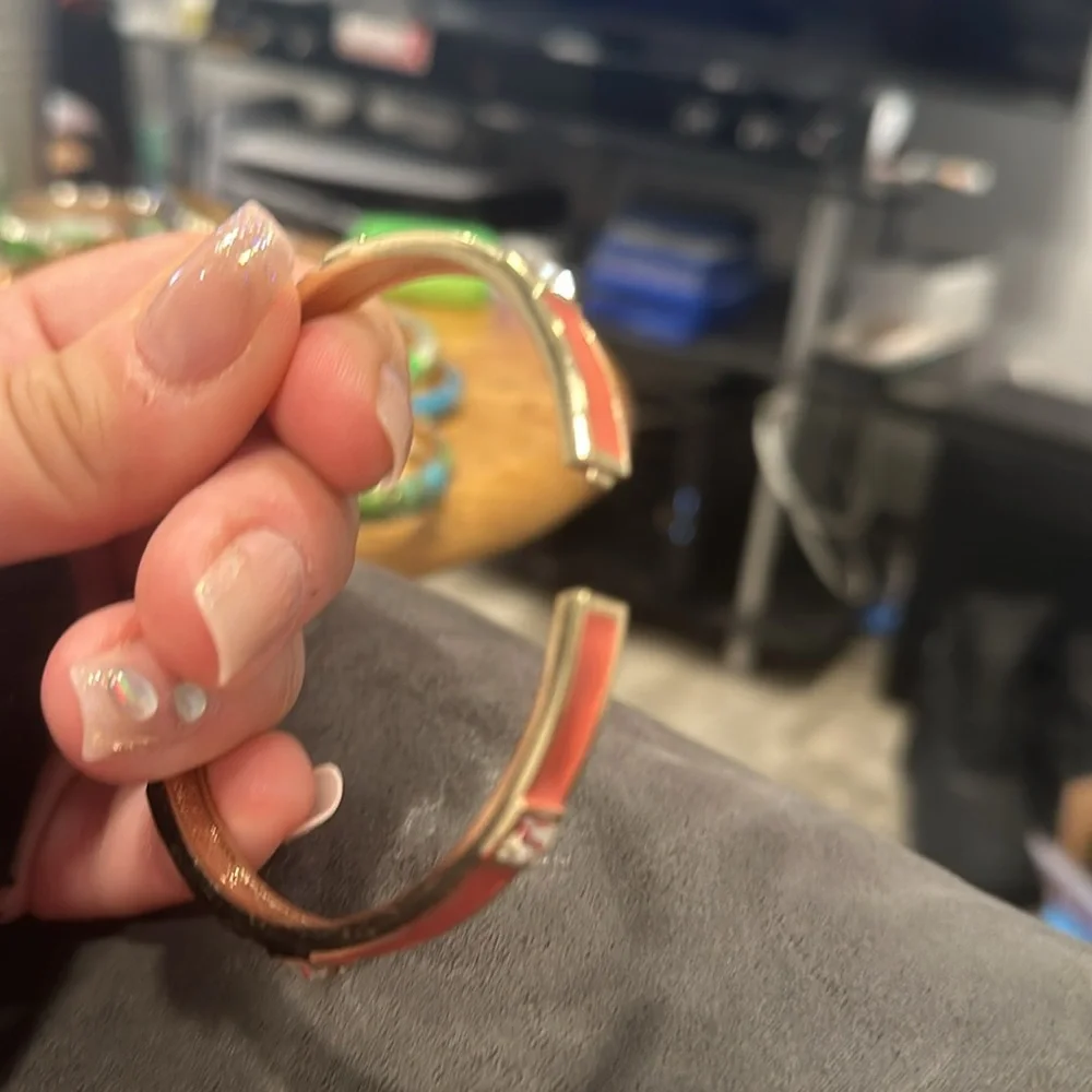 Elegant multi clear stone with rich orange enamel bangle - Picture 4 of 4